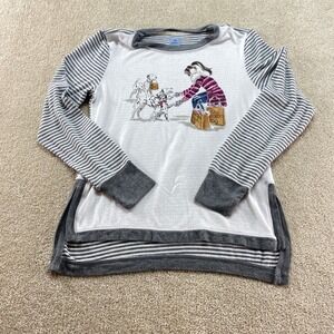 Jane and Bleecker Pajama Top Womens Small Gray White Striped Dalmatian Dog